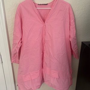 Zara Baby Pink Button Up Shirt Dress